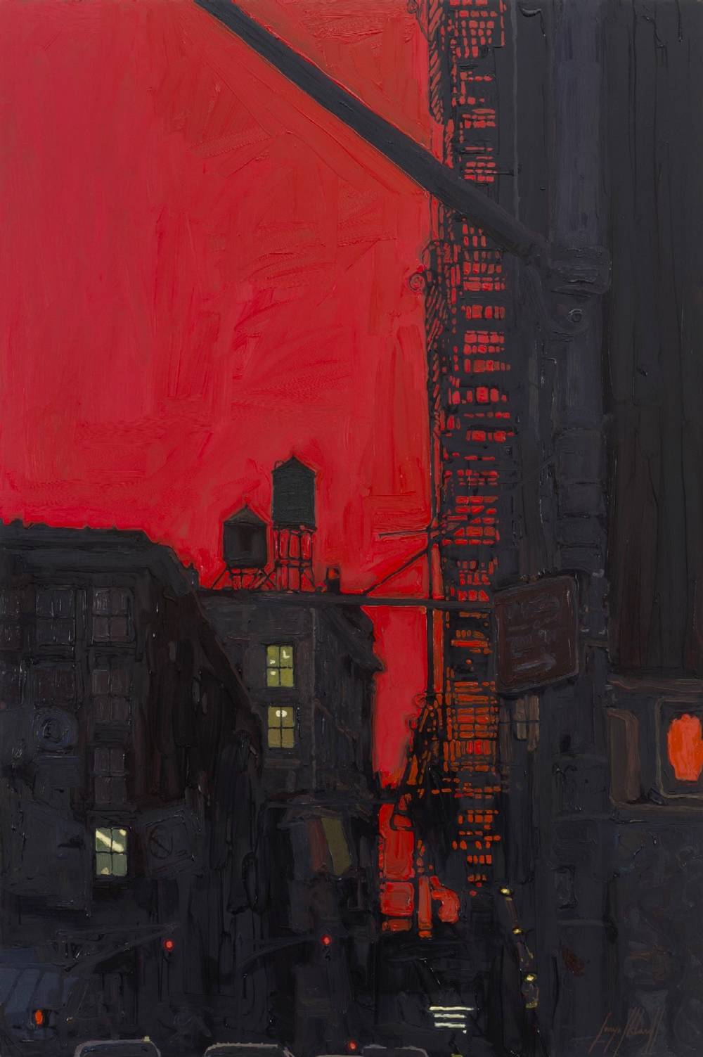 SONYA SKLAROFF - Soho Fire Escape & Red Sky - 91 x 61cm